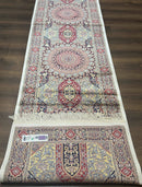 Turkish Silk Runner Rug 2.6 x 10, Dome Design, Hereke Runner, Bamboo Silk, New