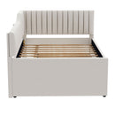 Full Size Upholstered Daybed with Trundle and Three Drawers, Beige