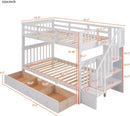 Twin Over Twin Bunk Bed With Stairs Guard Rail And Storage Drawers White
