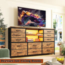 Dresser With LED Lights And Power Outlets 12 Fabric Drawers