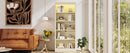 83.4' Tall Wood Bookcase with light strip,5-Tier Decor Bookshelves with Adjustable Shelves,Storage Organizer for CDs/Books,Free Standing Storage Shelves for Living Room,Home Office,Beige and Yellow