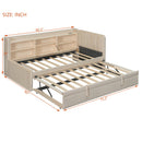 Twin Size Upholstered Daybed with Trundle, Storage Shelves, USB & Outlet (Beige)