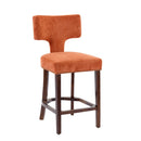 Mid Century Modern Counter Height Bar Stools Set of 2, Farmhouse Linen Fabric Upholstered Accent Chair Curved Backrest with Copper Nails around,Kitchen Chairs with Hardwood Frame, Orange