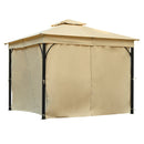 TREXM 10x10 Outdoor Gazebo Tent with Double Roofs, Patio Gazebo with Mosquito Netting and Privacy Screens, Patio Canopy for Shade and Rain for Backyard, Garden, Lawn and Deck (Beige)