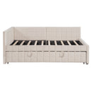 Full Size Upholstered L-Shaped Upholstered Daybed with Twin
Size Pop Up Trundle and USB ports, Beige