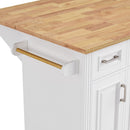 K&K 54inch Large Kitchen Island with Rubber Wood Drop Leaf, Embossed Texture Rolling Kitchen Cart on 4 Wheels with 4 Doors and 3 Drawers, Kitchen Island with Storage for Kitchen, Dining Room,White