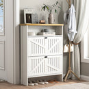 4-Layer Folding White MDF Shoe Cabinet with Metal Rounded Corners – Convenient Shoe Storage