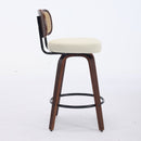Set of 3 Counter Height Bar Stools - 26 inch Rattan Counter Height Stools with Cane Back, Upholstered Seat, Walnut Craftsmanship, Swivel Counter Stools for Island/Kitchen/Counter/Bar (Walnut /Beige)