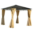 TREXM 10'x10' Hardtop Outdoor Gazebo with Polycarbonate Roof, Patio Gazebo with Aluminum Frame, Mosquito Netting and Privacy Screens for Shade and Rain, Backyard Tent for Backyard, Garden, Lawn(Beige)