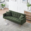 Elegant Green Teddy Fleece Sofa Bed with Two Charming Throw Pillows, Metal Legs, 71.7 Inches