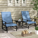 Light Blue Outdoor Glider Set With Steel Frame Glass Table