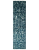 2.6x10 Fine Hand Knotted White and Blue Traditional Persian Style Antique Wool Rug