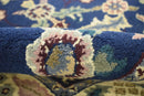 2.6x8 Traditional Blue and Beige Hand Knotted Wool Area Rug