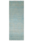 2.6x8 Fine Hand Knotted Camel and Blue Traditional Persian Style Antique Wool and Silk Rug