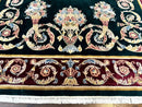 Aubusson Rug 9x12, Dark Green, European Design, Vintage Fine Handmade Carpet, Elegant