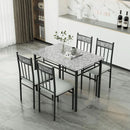 Grey Faux Marble Dining Table Set For 4 With Padded Chairs