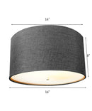 16"W Moderne Flush Mount Conversion Kit  Granite Gray Burlap Hardback Drum Lampshade