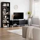 Six Tier Open Bookcase Tall Freestanding Shelving Black