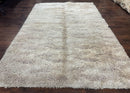 European Rya Shag Rug 6.6 x 9.7, Beige, Fluffy Vintage Area Rug