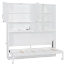 Twin Size Wall Murphy Bed with Top Cabinet, Shelves ,Space Saving Foldable Bed with Light & USB,White