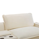 Chenille Upholstered Sectional Sofa with Removable Ottoman, USB Ports, Cup Holders, and Storage, Beige, 111'