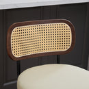Set of 3 Counter Height Bar Stools - 26 inch Rattan Counter Height Stools with Cane Back, Upholstered Seat, Walnut Craftsmanship, Swivel Counter Stools for Island/Kitchen/Counter/Bar (Walnut /Beige)