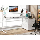 White Computer Desk With File Cabinet And Monitor Stand
