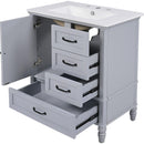 30' Bathroom Vanity with Sink, Bathroom Cabinet with A Door, Three Drawers, Solid Wood Legs & MDF Board, Adiustable Foot Pads, Grey (Other Color: N725P195409K)