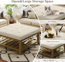 Oversized Ivory Upholstered Ottoman With Wooden Shelf