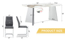 Table and chair set.63'x31.5x30' Luxurious Pandora patterned Sintered Stone Tabletop with Silver Stainless Steel Butterfly Legs.Paried With 6 Dark Gray High-quality PU Chairs With Arched Metal Legs.