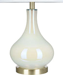 Catalina 25"H 1-Light White Iridescent Glass Lamp Body and Antique Brass Base with White Drum Shade