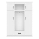 U-Can 85.2''H Hall Tree with Bench and 3 Hooks, Modern Entryway Storage Organizer Cabinet with 4 Doors, 1 Drawer and Adjustable Shelves for Hallway, Entryway, Living Room