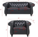 2 Piece Living Room Sofa Set Black Faux Leather Club Chair And Chesterfield Loveseat