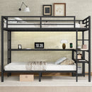 FULL Over Twin Bunk Bed with Desk and Shelves, Multiple Placement, with LED and USB, Black