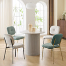 Modern 4-Person Dining Set with Bamboo & MDF Table and Turquoise & Beige Fabric Chairs - Metal Legs, Space-Saving Design