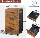 3 Drawer Lockable Rolling File Cabinet In Rustic Brown Fits Letter And A4 Size For Home Office