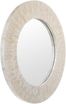 Handcrafted Pearlescent White Capiz Seashell Sunray Wall Mirror 24 Inch Diameter