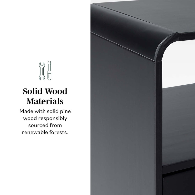 Elias Modern Curved-Frame Solid Wood Nightstand