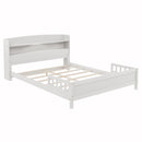 Full Pine Wood Bed with Bookcase Headboard ,LED Motion Sensor Light, Bed Guardrails,White
