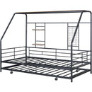 Twin Size Metal House Bed with Trundle, Black