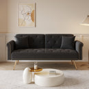 Elegant Sofa Bed with Nail Head Trim in Black Velvet and Matching Pillow, 69.7 Inches