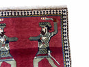 3 X 6 Handmade Wool Rug Tribal Balouch Warriors Deer Animal Pictorial Red Swords