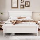 Mid-Century Wood Platform Bed with Headboard and Wood Slat Support, No Box Spring Needed, Queen Size, White