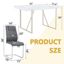 Table and chair set.55'x31.4' Cream-Style White MDF Dining Table Set with 6 Dark Gray Chairs With Silver Metal Legs.MDF Tabletop and metal frame legs.Adding a warm atmosphere to your family.