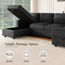 Convertible U-shaped Sectional Sofa with Storage Chaise Lounges and USB Ports, Black Twill Polyester, 103.9 Inches
