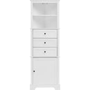 White Triangle Tall Cabinet with 3 Drawers and Adjustable Shelves for Bathroom, Kitchen or Living Room, MDF Board with Painted Finish