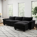 Living Room Furniture Luxury Sectional Sofa Couch with Ottoman Soft Velvet Upholstered Sofa Black