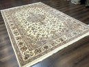 Sino Persian Rug 6x9, Floral Medallion, Ivory & Taupe, Wool with Silk Highlights, Fine 210 KPSI