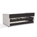 Twin Size Daybed with Trundle Upholstered Sofa Bed, with Vertical Stripes, Linen Fabric, Beige  (82.5'x43'x30')