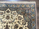 Persian Isfahan Rug 3x5, Fine 310 KPSI, Kork Wool Silk Foundation, Cream & Light Green